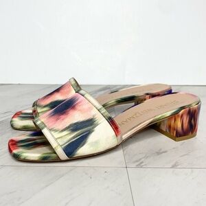 Stuart Weitzman Cayman 35 Square Toe Multicolor Block Heel Sandal 9 1/2 B